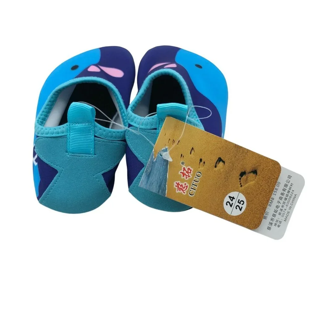 Cituo Baby Boys Girls Water Shoes Slip On Fabric Whale Blue 24/25 US 6/7